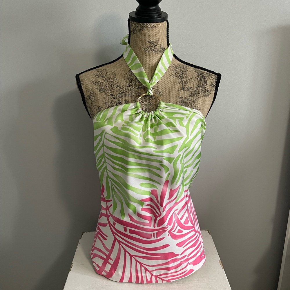 Vineyard Vines Pink and Green Silk Top